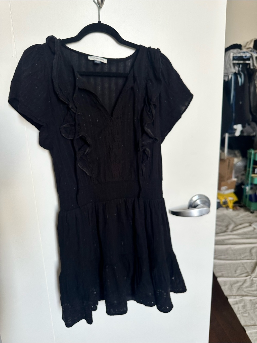 American Eagle - Classic Black Ruffle Short Dress with Glitter